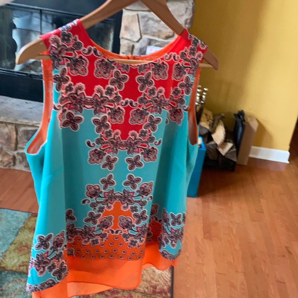 Multicolored Rose+Olive polyester sleeveless shirt